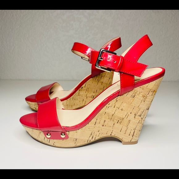 Nine West Red Patent Leather Corke Wedge NWOB - Picture 4 of 7